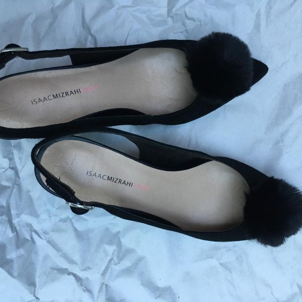 Black Velvet PomPom Heels, NEW 9 Med